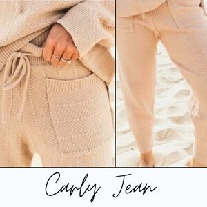 Carly Jean Women's Cable Knit Sweatpants Lounge Pants Joggers Blush Pink Size L